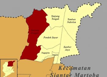 (Berwarna merah) gambar peta Kelurahan Tanjung Pinggir tempat lahan seluas 573 hektar Eks HGU PTPN III berada.
