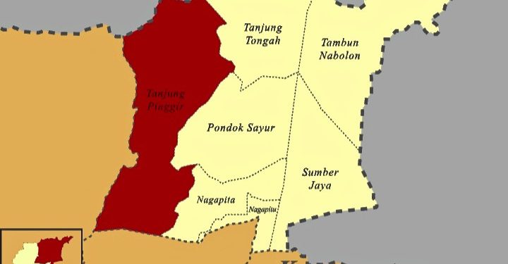(Berwarna merah) gambar peta Kelurahan Tanjung Pinggir tempat lahan seluas 573 hektar Eks HGU PTPN III berada.
