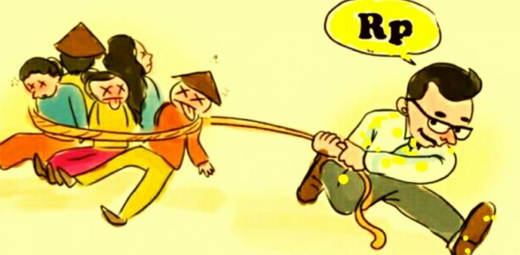 Karikatur yang menggambarkan seramnya jerat rentenir.