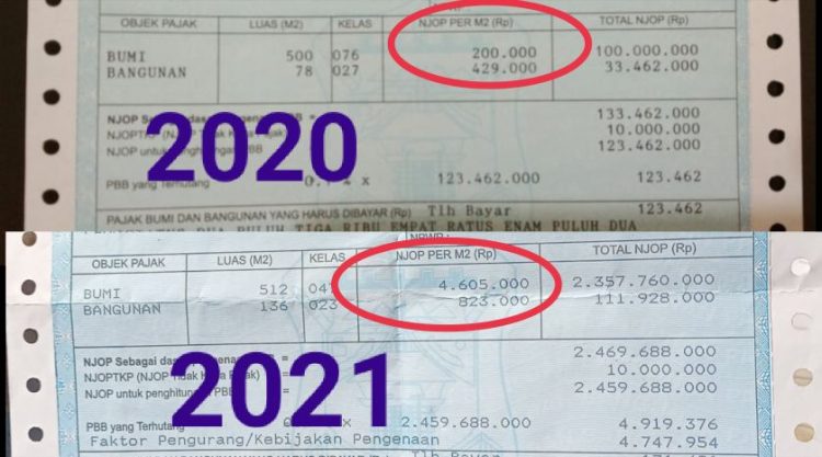 Foto Surat Pemberitahuan Pajak Terhutang Pajak Bumi Bangunan (SPPT PBB) milik salah seorang warga Kota Siantar yang protes dengan kenaikan Pajak Bumi yang mencapai 2000 persen. (isiantar/nda)