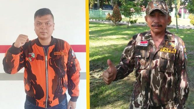 (Kiri) Tuan Falar Sirait, Ketua PAC Pemuda Pancasila Kota Pematangsiantar. (Kanan) Arnol Sebayang, Ketua FKPPI Rayon 07 Kecamatan Siantar Martoba.