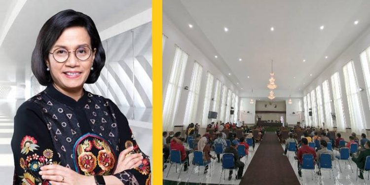 (Kiri) Menteri Keuangan Sri Mulyani, (kanan) suasana sidang paripurna pembahasan APBD di Gedung DPRD Kota Pematangsiantar.