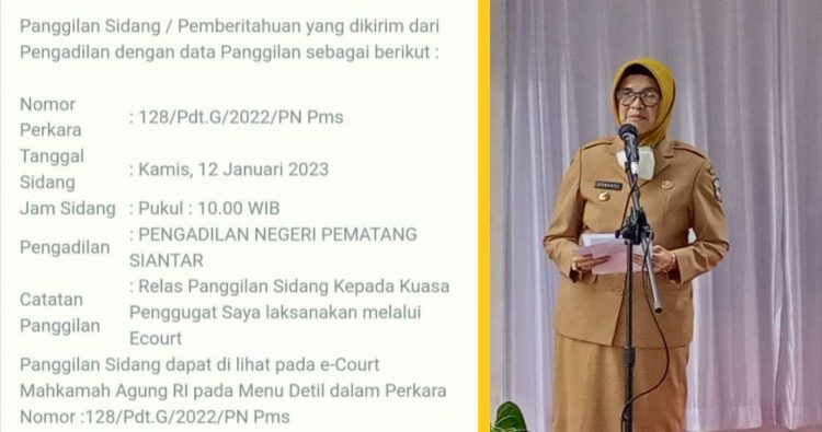 (Kiri) Surat undangan sidang kepada kuasa hukum Penggugat, (Kanan) Walikota Pematang Siantar Susanti Dewayani.