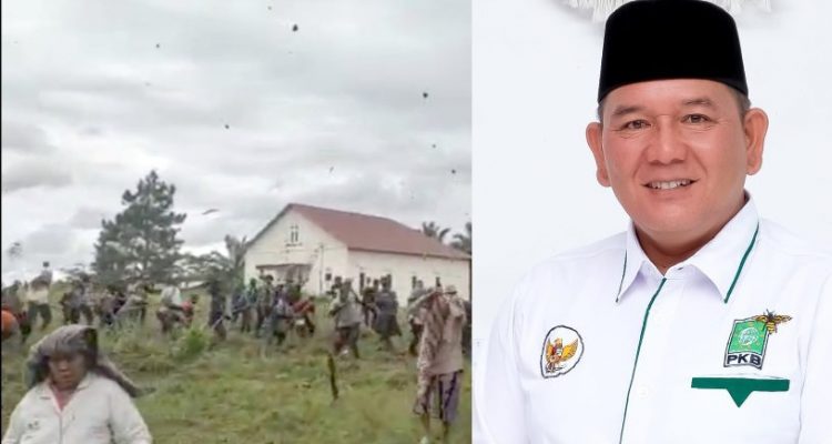(Kiri) Beberapa ibu masyarakat Gurilla menyelamatkan diri saat dilempari, (kanan) Ketua DPC PKB Kota Pematang Siantar.