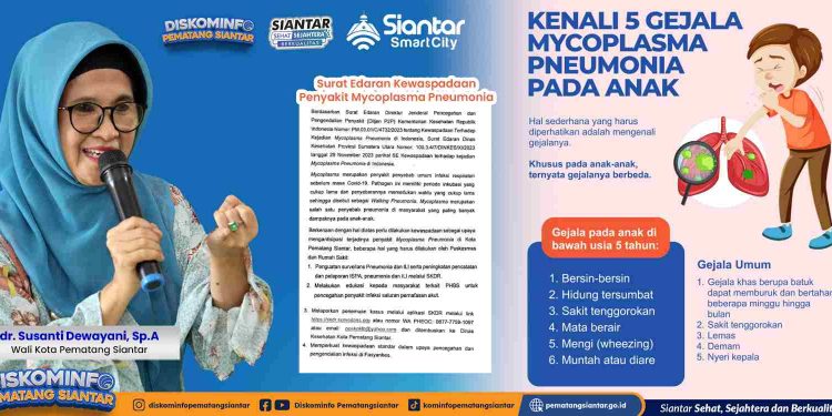 Poster kewaspadaan penyakit Mycoplasma Pneumonia yang diterbitkan Pemko Pematang Siantar.