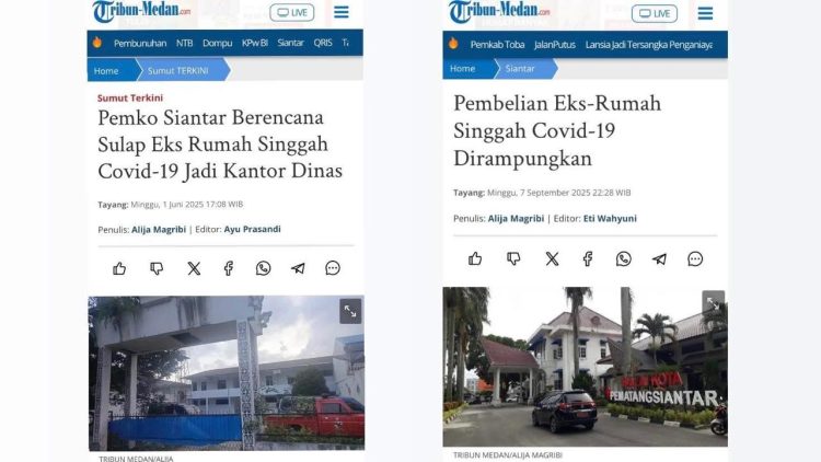 Salah satu jejak digital publikasi Pemko Siantar tentang rencana pembelian eks rumah singgah covid, pada tahun 2025.